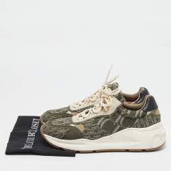 Pre Owned CH Carolina Herrera Black/Green Canvas and Leather Low Top Sneakers Size 42