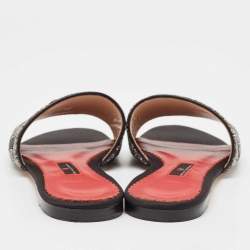 Pre Owned CH Carolina Herrera Black Leather Crystal Embellished Flat Slides Size 38