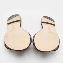 Pre Owned CH Carolina Herrera Black Leather Crystal Embellished Flat Slides Size 38