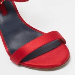 CH Carolina Herrera Red Satin Crystal Embellished Ankle Strap Sandals Size 39