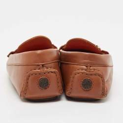 Pre Owned CH Carolina Herrera Brown Leather Logo Embellished Loafers Size 40