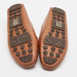 Pre Owned CH Carolina Herrera Brown Leather Logo Embellished Loafers Size 40