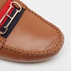 Pre Owned CH Carolina Herrera Brown Leather Logo Embellished Loafers Size 40