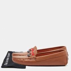 Pre Owned CH Carolina Herrera Brown Leather Logo Embellished Loafers Size 40