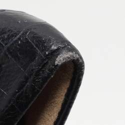 CH Carolina Herrera Navy Blue Croc Embossed and Leather Ballet Flats Size 39