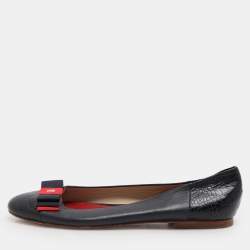 CH Carolina Herrera Navy Blue Croc Embossed and Leather Ballet Flats Size 39