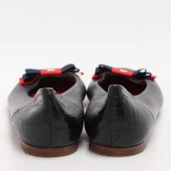 CH Carolina Herrera Navy Blue Croc Embossed and Leather Ballet Flats Size 39