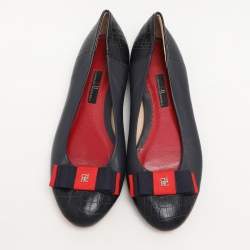 CH Carolina Herrera Navy Blue Croc Embossed and Leather Ballet Flats Size 39
