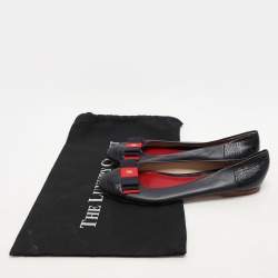 CH Carolina Herrera Navy Blue Croc Embossed and Leather Ballet Flats Size 39