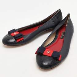 CH Carolina Herrera Navy Blue Croc Embossed and Leather Ballet Flats Size 39