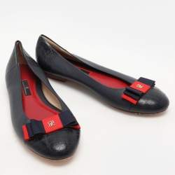 CH Carolina Herrera Navy Blue Croc Embossed and Leather Ballet Flats Size 39