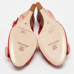 Pre Owned CH Carolina Herrera Red Suede Bow Cork Wedge Slingback Sandals Size 38