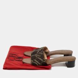 Pre Owned CH Carolina Herrera Metallic Leather and Canvas Logo Slide Sandals Size 38