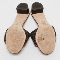 Pre Owned CH Carolina Herrera Metallic Leather and Canvas Logo Slide Sandals Size 38