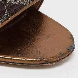 Pre Owned CH Carolina Herrera Metallic Leather and Canvas Logo Slide Sandals Size 38