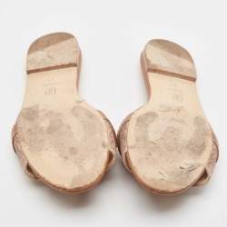CH Carolina Herrera Brown Signature Canvas and Leather Lock Flat Slides Size 38