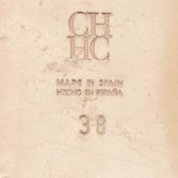 CH Carolina Herrera Brown Signature Canvas and Leather Lock Flat Slides Size 38
