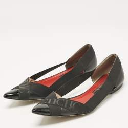 Pre Owned CH Carolina Herrera Black Leather and Stretch Band Ballet Flats Size 40