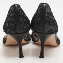 Pre Owned CH Carolina Herrera Black Lace Pear Bow D'orsay Pointed Toe Pumps Size 38