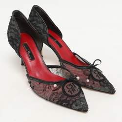 Pre Owned CH Carolina Herrera Black Lace Pear Bow D'orsay Pointed Toe Pumps Size 38