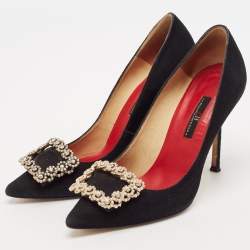 CH Carolina Herrera Black Suede Crystal Embellished Pointed Toe Pumps Size 37