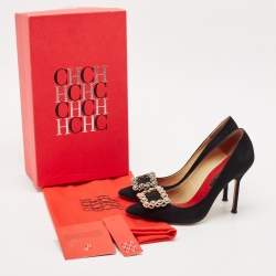 CH Carolina Herrera Black Suede Crystal Embellished Pointed Toe Pumps Size 37