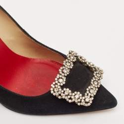 CH Carolina Herrera Black Suede Crystal Embellished Pointed Toe Pumps Size 37