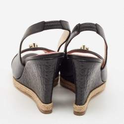 CH Carolina Herrera Black Leather Wedge Sandals Size 37