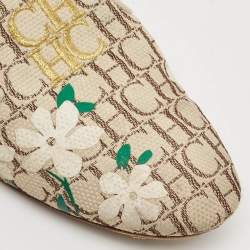 CH Carolina Herrera Cream/Brown Monogram Canvas Ballet Flats Size 39