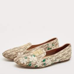 CH Carolina Herrera Cream/Brown Monogram Canvas Ballet Flats Size 39