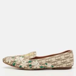 CH Carolina Herrera Cream/Brown Monogram Canvas Ballet Flats Size 39