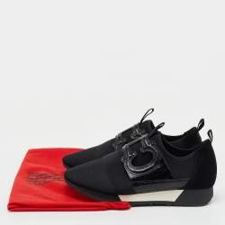 CH Carolina Herrera Black Croc Embossed Leather, Suede and Fabric Slip On Sneakers Size 37