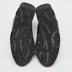 CH Carolina Herrera Black Croc Embossed Leather, Suede and Fabric Slip On Sneakers Size 37