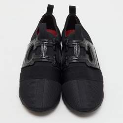 CH Carolina Herrera Black Croc Embossed Leather, Suede and Fabric Slip On Sneakers Size 37
