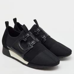 CH Carolina Herrera Black Croc Embossed Leather, Suede and Fabric Slip On Sneakers Size 37