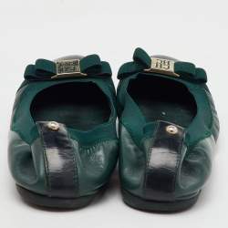 CH Carolina Herrera Green/Black Patent and Leather Bow Ballet Flats Size 37