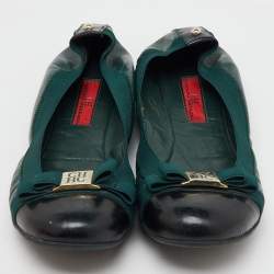 CH Carolina Herrera Green/Black Patent and Leather Bow Ballet Flats Size 37