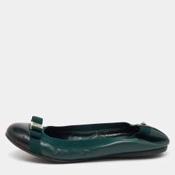 CH Carolina Herrera Green/Black Patent and Leather Bow Ballet Flats Size 37