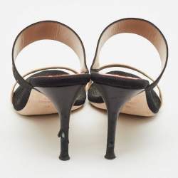 CH Carolina Herrera Black/White Fabric and Patent Leather Slide Sandals Size 38