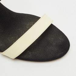 CH Carolina Herrera Black/White Fabric and Patent Leather Slide Sandals Size 38