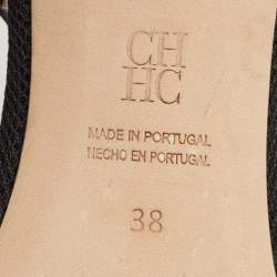 CH Carolina Herrera Black/White Fabric and Patent Leather Slide Sandals Size 38