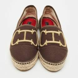 CH Carolina Herrera Dark Brown Canvas Logo Espadrille Flats Size 38