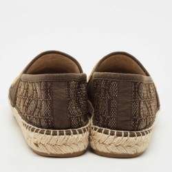 CH Carolina Herrera Dark Brown Canvas Logo Espadrille Flats Size 38
