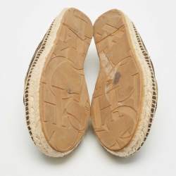 CH Carolina Herrera Dark Brown Canvas Logo Espadrille Flats Size 38