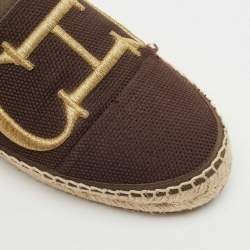 CH Carolina Herrera Dark Brown Canvas Logo Espadrille Flats Size 38
