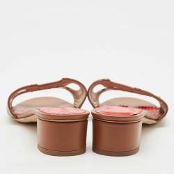 Pre Owned CH Carolina Herrera Brown Leather Initials Insignia Slide Sandals Size 39
