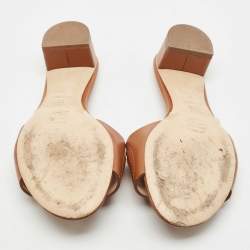 Pre Owned CH Carolina Herrera Brown Leather Initials Insignia Slide Sandals Size 39