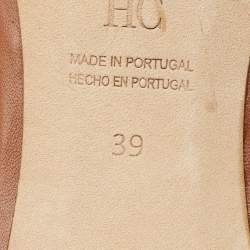 Pre Owned CH Carolina Herrera Brown Leather Initials Insignia Slide Sandals Size 39