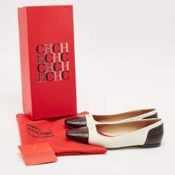 CH Carolina Herrera White/Black Croc Embossed and Leather Ballet Flats Size 37