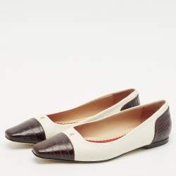 CH Carolina Herrera White/Black Croc Embossed and Leather Ballet Flats Size 37